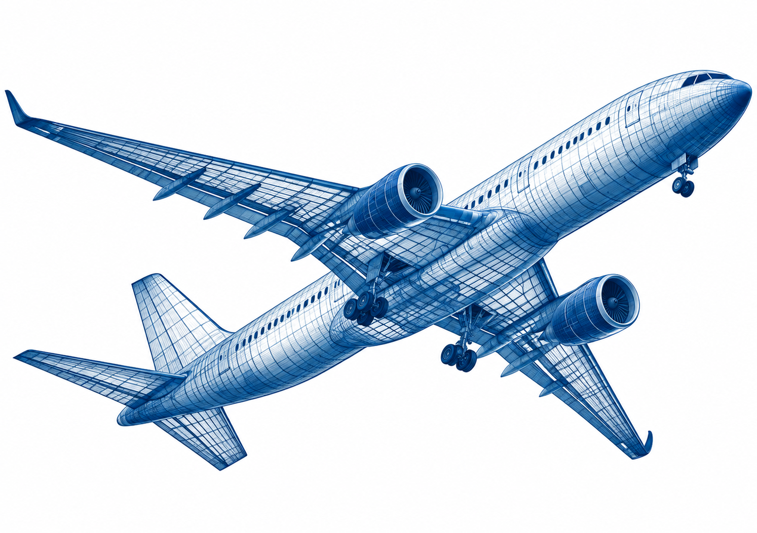 3D wireframe model of an airliner, as used in preliminary design and modelling work